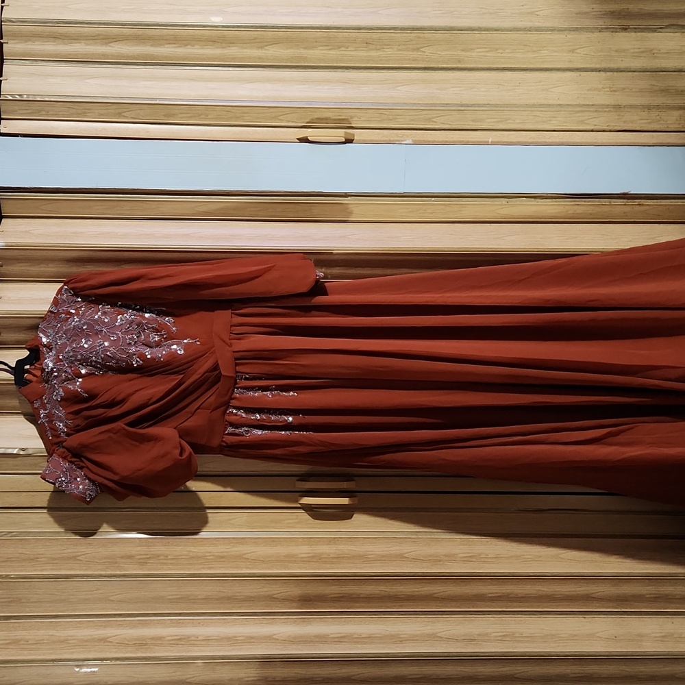 Burnt Orange Floor Length Prom Dress